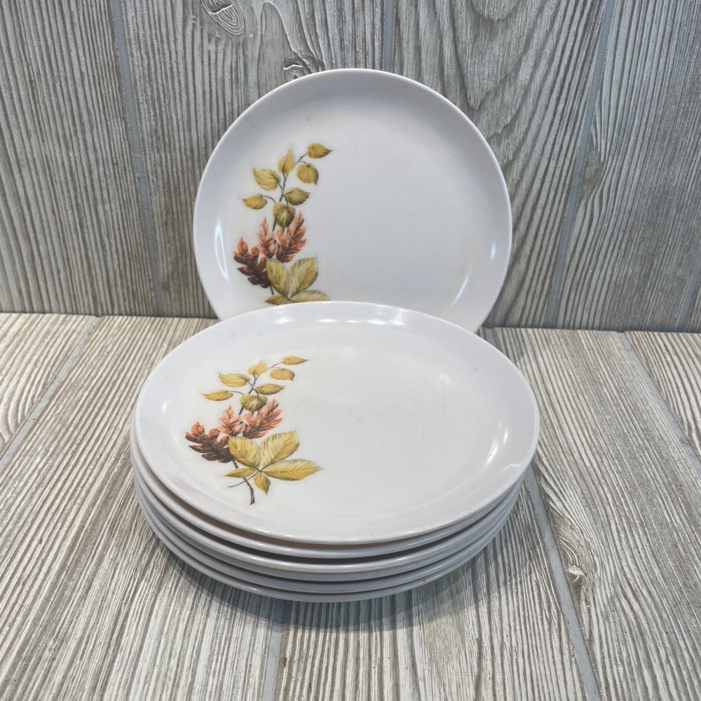 Vintage Sun Valley Melmac Autumn Leaves 6 Inch Bread Plates Set of 6 USA